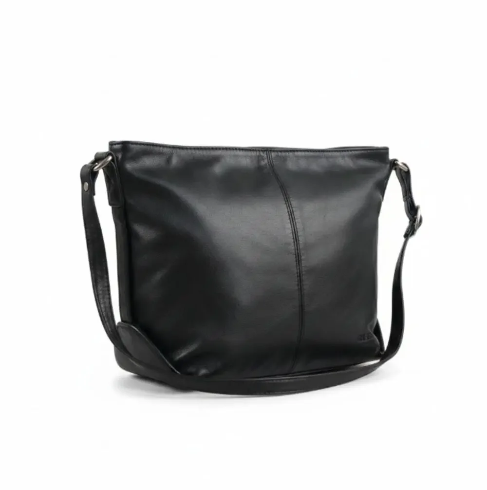 S.A.S. Genuine Leather Crossbody Bag Black Slouchy Everyday Timeless Made In USA